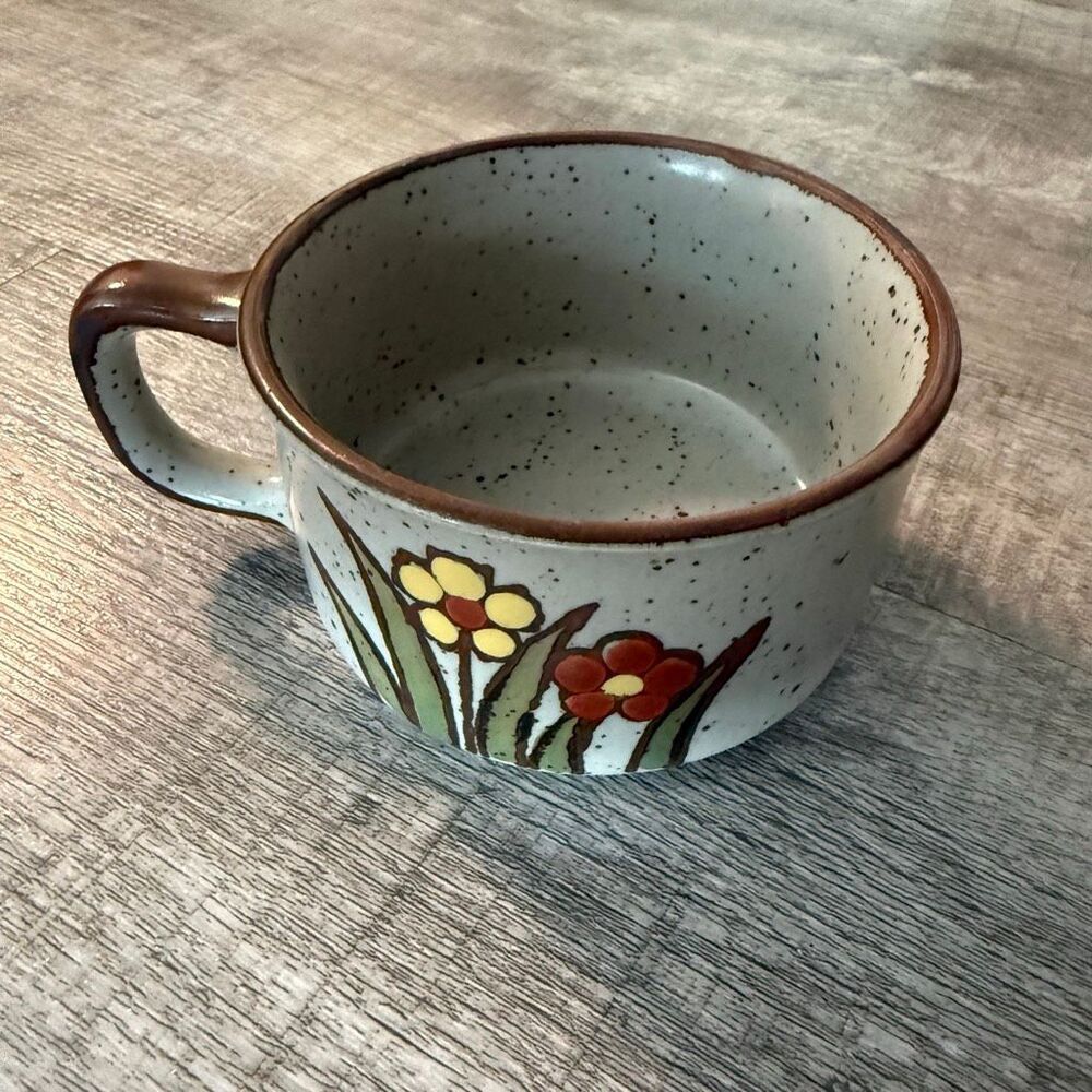 Vtg 1970s Otagiri Flower Speckled Stoneware Soup Mug MCM 12 oz Farm Core Boho - Picture 4 of 6